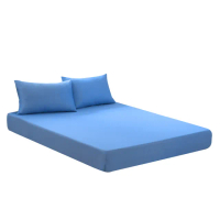 【LAMINA】條紋藍 綠能涼感紗抗菌針織枕套床包組(雙人)
