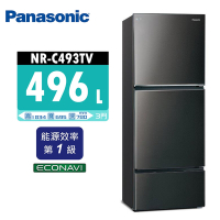 Panasonic國際牌 496公升 一級能效三門變頻電冰箱 NR-C493TV 晶漾黑/晶漾銀