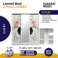 LEMARI BESI 3 PINTU JUMBO-LEMARI BAJU -LEMARI PINTU SLEDING-LEMARI BESI-LEMARI PAKAIAN BESI-LEMARI B