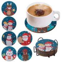 Diamond Art Coasters DIY Cartoon Wooden Cup Mat Set Festival Supply Christmas Cup Mat For Adults Kids Dining Tables Coffee
