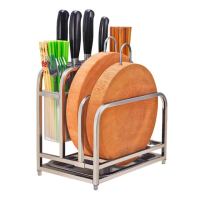 【奧的】雙槽可調不銹鋼收納刀架 WD38(廚房收納/廚房置物/砧板架/菜刀架/筷籠)