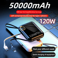 50000mAh PD120W Power Bank Portable Detachable USB to TYPE C Cable Two-way Fast Charger Mini Powerbank for iPhone Xiaomi Samsung