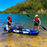 Tandem Fishing Angler Kayak | 2 or 3 Person | 12.5’ sit on top | 550lbs Capacity w/Kayak Trolley, Adult Youths Kids Family