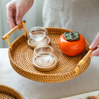 日式藤編托盤面包籃子越南雙耳編織客廳早餐籃子水果戶外收納籃子