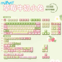 MiFuny Cute Keycap Set Strawberry Milk Rabbit MDA /cherry Anime Keyboard Caps Custom Artisan Keycaps for Mechanical Keyboard