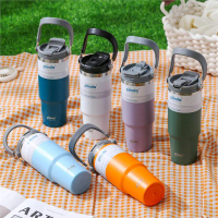 พร้อมส่ง-COD Panda แก้วเก็บความเย็น ฝา2หัว 900ML 30oz รุ่นมีหูหิ้วมีหลอด เย็น304 เก็บความร้อน สแตนเ