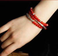 復古民族風天然紅瑪瑙水晶首飾品苗銀多層手鏈 韓版手鐲女款SL023