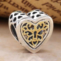 Original Openwork Silver Gold Locked Hearts Bead Fit 925 Sterling Silver Bead Charm Bracelet Bangle Diy Jewelry