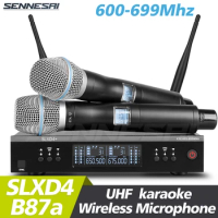 Top Quality！SLXD4 B87a Professional Dual Wireless Microphone 600-699 Stage Performance 2 Channels UHF Karaoke Metal Handheld Mic