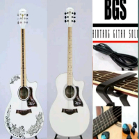 Gitar Taylor custom Akustik Elektrik Putih Dekal Neck Utuh Tidak Sambungan n Tanam Besi Original