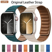 Original Leather Strap for Apple Watch Band 45mm 41mm 44mm 42 40mm Magnetic Loop Link Bracelet iWatch Ultra 2 49mm 9 8 7 6 SE 3