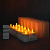 set of 12 remote controlled LED candles Flickering frosted Rechargeable Tea Lights/Electronics Candle lamp Christmas Wedding bar