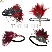 1920s Flapper Dress Headband Black Feather Gold Bridal Great Gatsby 20s 20 S Flapper Headpiece Halloween Christmas Ornaments