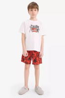 DeFacto Boys' Marvel Comics Pajamas Set Short Sleeve Top Shorts E2702A825Hs