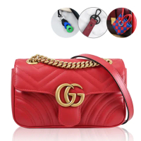 【GUCCI 古馳】GG Marmont 經典山字絎縫紋肩斜三用秀包鍊包(紅 買就送BV隨機吊飾鑰匙圈)