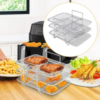 Multi-Layer Air Fryer Rack New Stainless Steel Stackable Multi-Layer Dehydrator Rack Cooker Three-Layer Basket Kitchen Gadgets