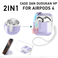 2 in 1 Case With Stand Phone For Airpods 4 Pelindung Body Earphone Casinng Kunci Aman Penutup Magnet