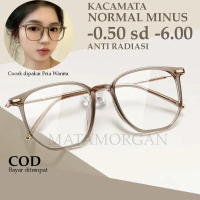 Kacamata Lensa Normal Minus Anti Radiasi Anti Blue Light Frame Kotak gagang besi Korean Kekinian Uni