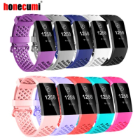 Honecumi Strap For Fitbit Charge 3 Band Replacement Holes Wrist Strap For Fitbit Charge 3 Smart Watch TPU Bracelet Small Large