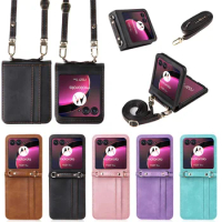 Lanyard Integrated Shockproof Card Slot Leather Case for Motorola Razr 40 Ultra Razr+ Plus Anti-Scratch Protective Phone Cover