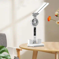 Table Lamp with Fan Pencil Holder Adjustable 3 Modes USB LED Desk Lamp