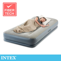 【INTEX】舒適雙層內建電動幫浦(fiber tech)單人加大充氣床墊-寬99cm-有頭枕 (64115ED)