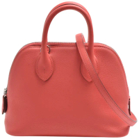 【Hermes 愛馬仕】經典Bolide系列SWIFT牛皮手提/肩背柏莉包(迷你-蜜桃粉色H073444CK-ROSE)