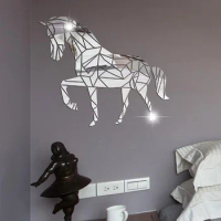 Stereoscopic Removable Mirror Wall Sticker Acrylic Fine Horse Animal Mirror Stickers for Living Room Decor Modern Home Decal