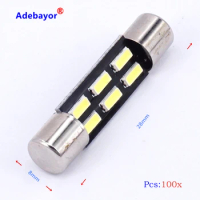 100X Xenon White C5W Festoon bulb T6.3 28MM 4014 SMD 6 LED Automobile Interior Light Car lamp Dome License Plate car styling