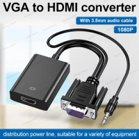 HW-2216 VGA to HDMI converter with audio cable VGA to HDMI laptop connected to monitor