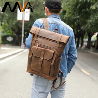 MVA Vintage Leather Backpack For Men 15.6 inch Laptop Backpack Travel Office Bag Large Men's Bag Leather Backpacks Rucksack 2035