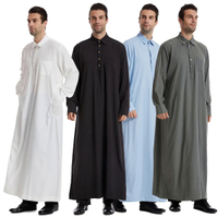 DSJEid Muslim lelaki Jubba Thobe lelaki baju panjang pakaian islam Ramadan Lapel jubah Arab Musulman
