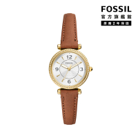 【FOSSIL 官方旗艦館】Carlie 復古迷戀環鑽女錶 棕色LiteHide™ 皮革錶帶指針手錶 28MM ES5297