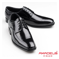 【AMADEUS 阿瑪迪斯皮鞋】義式小方頭紳士男皮鞋 綁帶款 經典黑(男皮鞋)