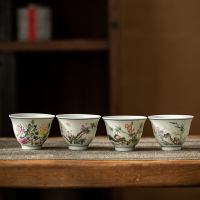 仿古釉青瓷琺瑯彩茶杯個人單杯梅蘭竹菊品茗杯主人杯陶瓷功夫茶具
