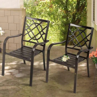 Dining Chairs, 2 Pieces Wrought Iron Black 300 Lbs Outdoor, Patio Metal Stackable, Dining Chairs