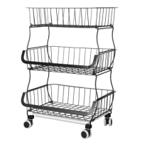3-Tier/4-Tier/5-Tier Kitchen Carts on Wheels Metal Large Capacity Fruit Storage Basket Pantry Utility Cart with Mesh Baskets