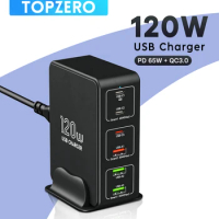 120W USB Charger 6 Ports Desktop Charging Station Phone Charger For iPhone 14 Pro Max Samsung 65W Fast Charger For Laptop Tablet