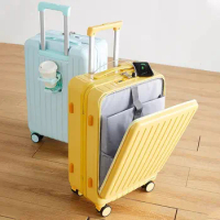 Front Opening Suitcase Carry on Travel Bag Essentials Luggage Trolley USB Cup Holder Laptop Bag Lightweight Suitcases on Wheels