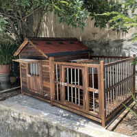 Solid Wood Dog House Outdoor Waterproof Kennel Indoor Dog Cage Large Dog House Winter Warm House For Dog Four Seasons Dog Villa