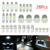 28Pcs T10 W5W Car Interior LED Light Dome License Plate Mixed Lamp Auto Interior Dome Light Trunk Lamp Parking Bulbs Set