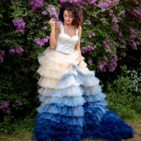 Puffy Mix Colors Ruffles Tulle Long Skirts Pretty Colorful Tiered Mesh Women Party Skirt Lush Luxury Fluffy Event Skirts