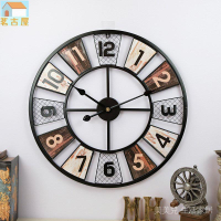 鐵藝美式復古客廳鐘錶  圓形金屬掛鐘  創意裝飾 掛錶產品