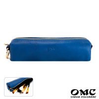 【OMC•植鞣革】長筒型拉鍊文具刷具收納袋95067-天藍