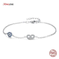 TONGZHE Evil Eye Bracelet 925 Sterling Silver Women Infinity Blue Stone CZ Crystal Charm Bracelets For Women Wedding Jewelry