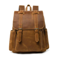 European and American retro Crazy Horse Leather Men's Backpack Laptop Backpack outdoor travel backpack