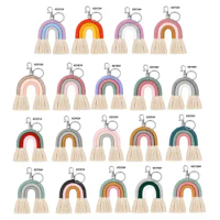 Women Tassel Macrame Keyrings Weaving Rainbow Keychain for Decor Clothes Room