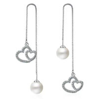 High Quality 925 Silver Needle Earring Infinity Double Love Heart With Pearl Clear CZ Drop Earrings For Women Fine Jewelry