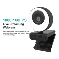 Webcam 1080P Kamera Laptop FHP LED Ring Light Wide Angle 60fps Auto Focus With Dual Microphone TD750