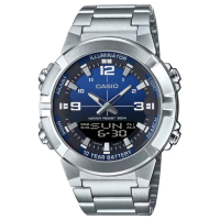 【CASIO 卡西歐】AMW-870DA-2A1 不鏽鋼殼 雙顯示數位電子錶(運動 商務 防水50米)